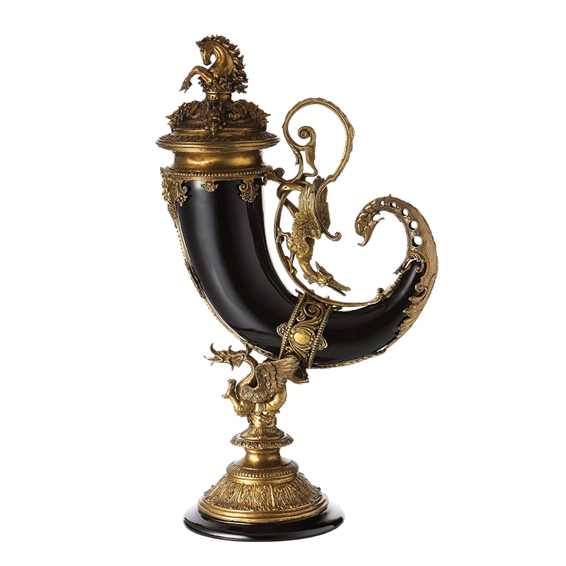 European American style, ceramic inlaid copper living room fireplace porch study luxury high-end horn, handicraft ornaments