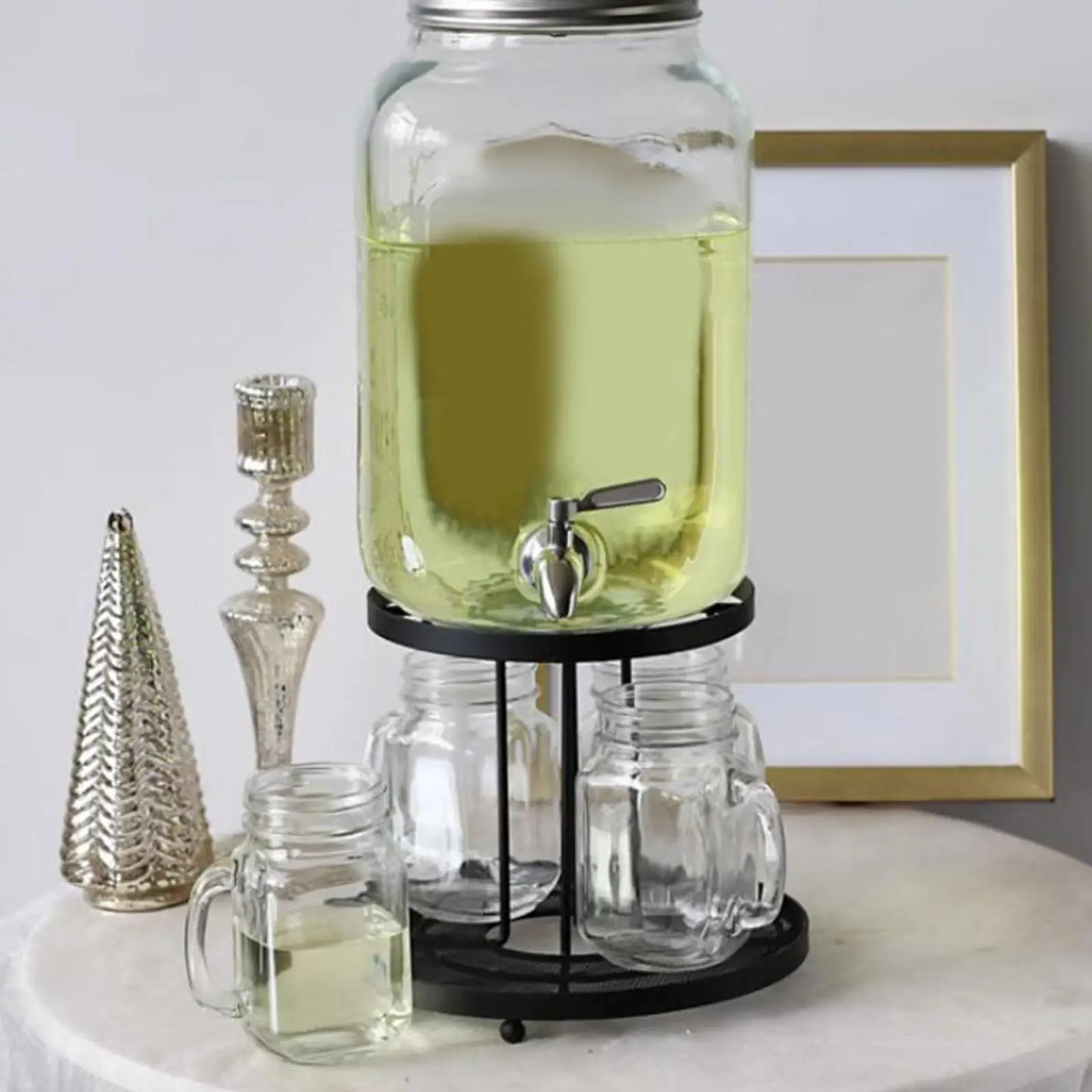 Glass Juice Container Stand Small Water Pitcher Stand 2 Layers Stable Drink Dispenser Stand for Home Outdoor Lemonade Kitchen