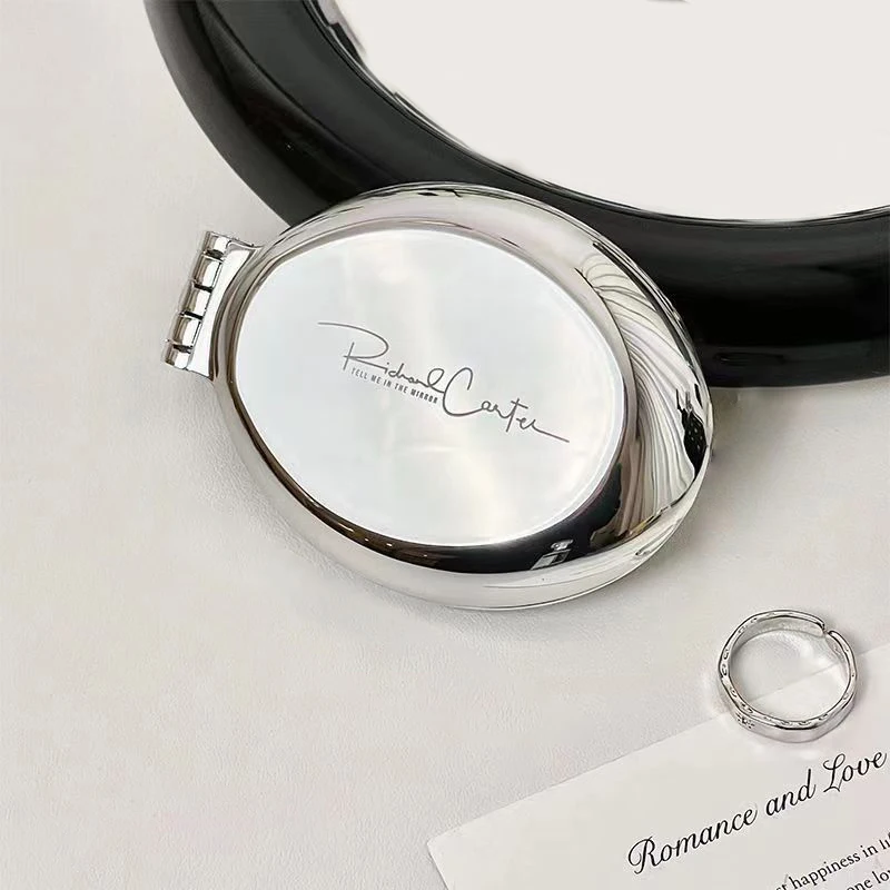 مشط مرآة صغير محمول قابل للطي ، مشط شعر مطلي بالفضة ، فرشاة شعر جيب للسفر ، أداة مكياج ، هدية مستحضرات تجميل ، وسادة هوائية ، 2 في 1 #1