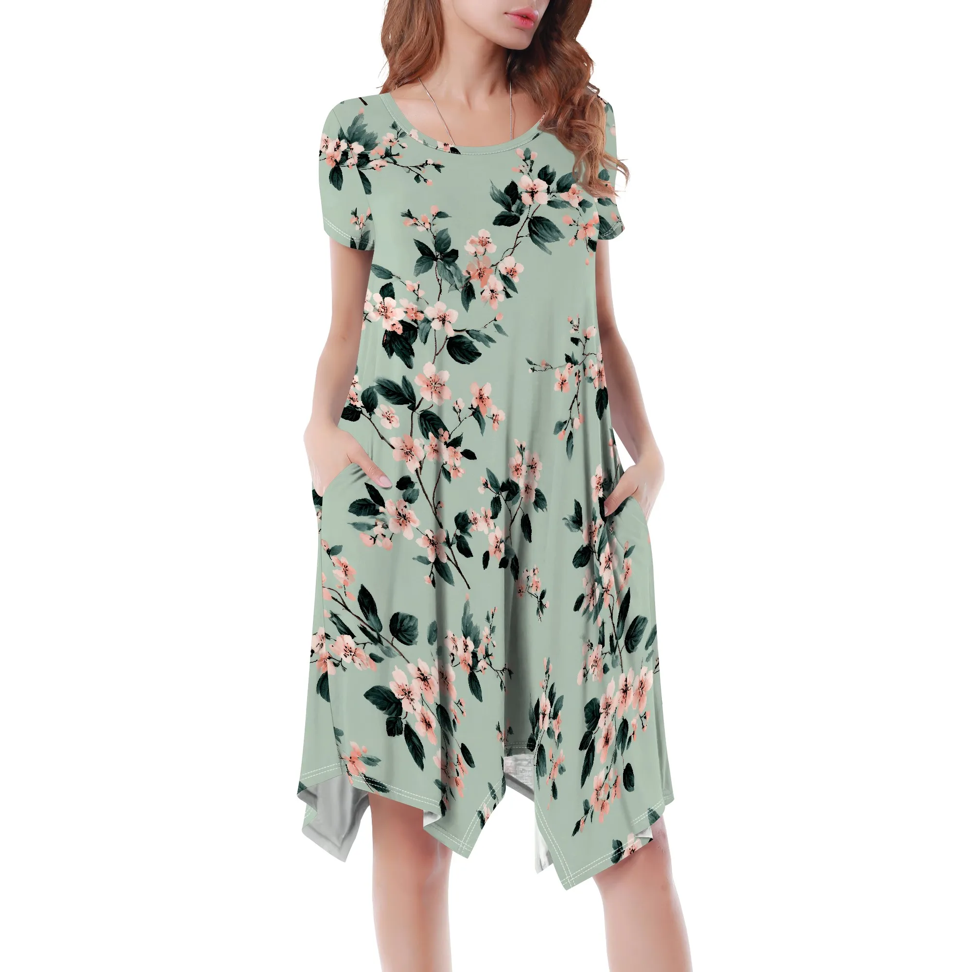 ผู้หญิงแขนกุดบ้านชุดสุภาพสตรี Nightdress ยาวพร้อมกระเป๋า