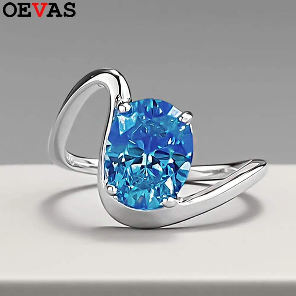 

Кольцо OEVAS 7*9 мм 2CT овальной огранки с синим цирконом, 100% стерлинговое кольцо S925, сверкающий драгоценный камень, обручальное кольцо для женщин, вечерние ювелирные украшения