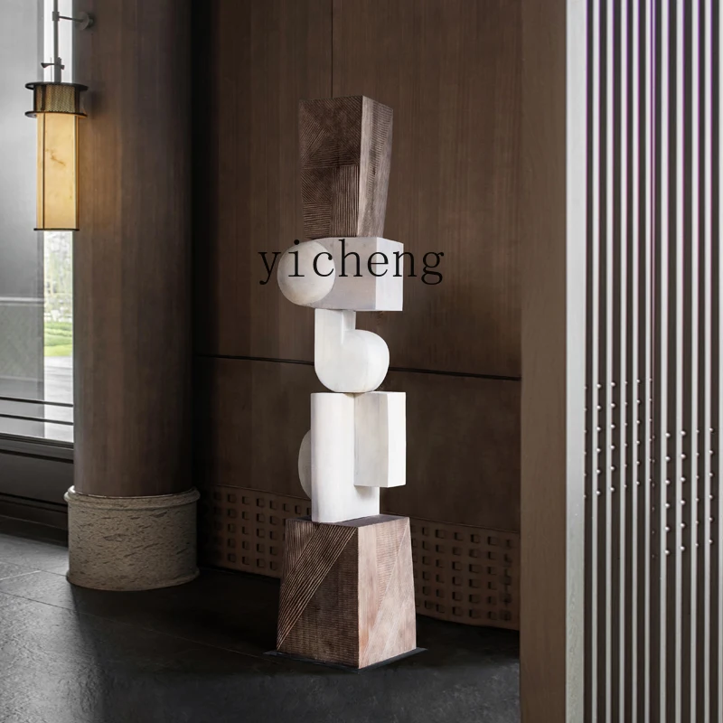 

XL1 hotel model room entrance wood carving ornament floor-to-ceiling large abstract sculpture artwork decoration