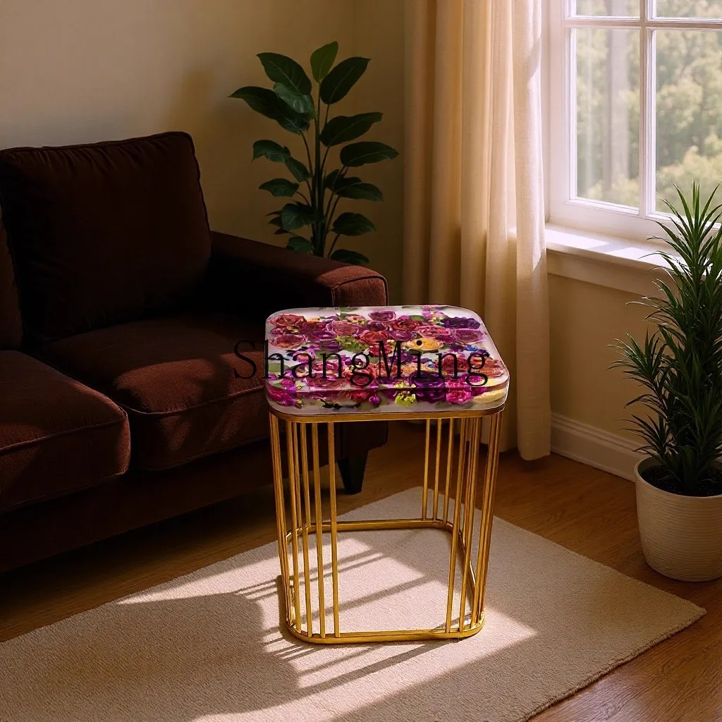 

CL High-End Handmade Epoxy Resin Plant Dried Flower Round Table Living Room Furniture Drinking Quadrilateral Small Tea Table