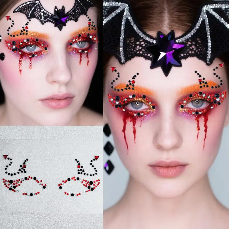 /Vly/Flower Skull Face Jewel Stickers With Sparkly Rhinestone Self Adhesive For Halloween Cosplay Makeup Colorful