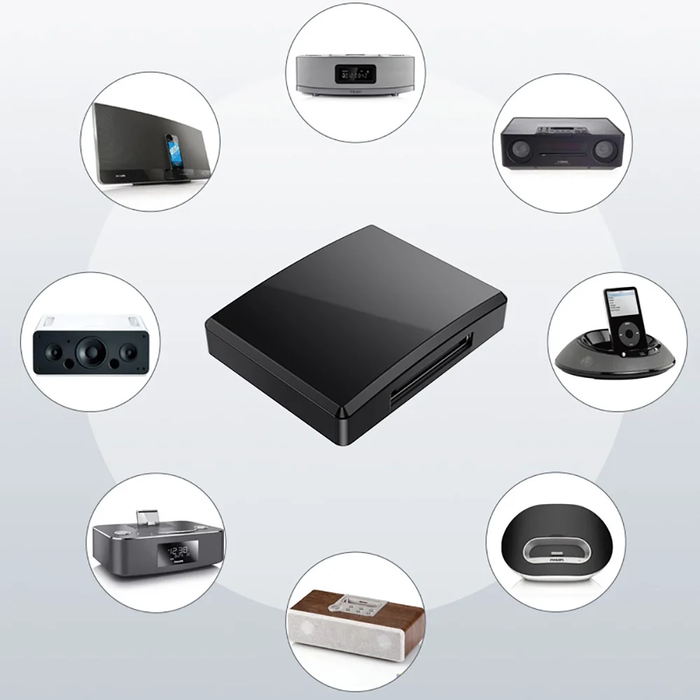 30-контактный аудиоприемник Bluetooth 5.4 A2DP Музыка Hi-Fi Музыкальный беспроводной адаптер без потерь для iPhone iPad 30-контактный разъем Аналоговый динамик