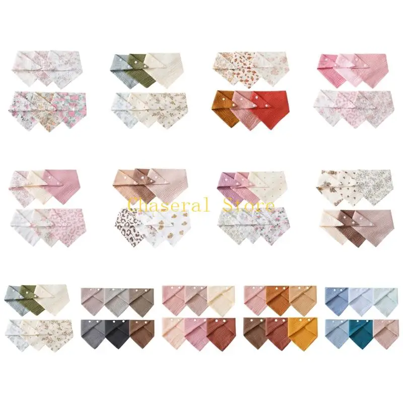 

E7CE 6pcs Soft Bib Newborns Drooling Apron Baby Infant Burp Cloth Adjustable Breathable Feeding Bib Toddlers Cotton Bib