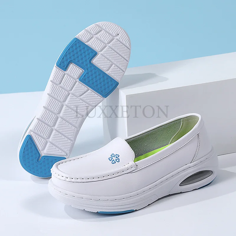 Air Cushion Nurse Shoes for Women Soft Soled Comfortable Non Slip Wear Resistant White Cowhide Special Work Shoes