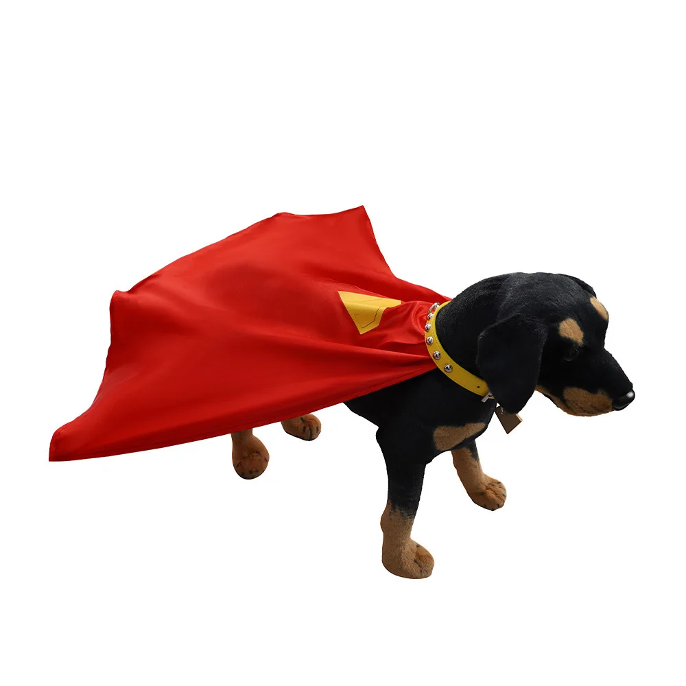 Ropa para Mascotas Hecha a Medida, Conjunto Completo de Disfraz de Krypto, Capa Roja con Placa de Identificación Impresa