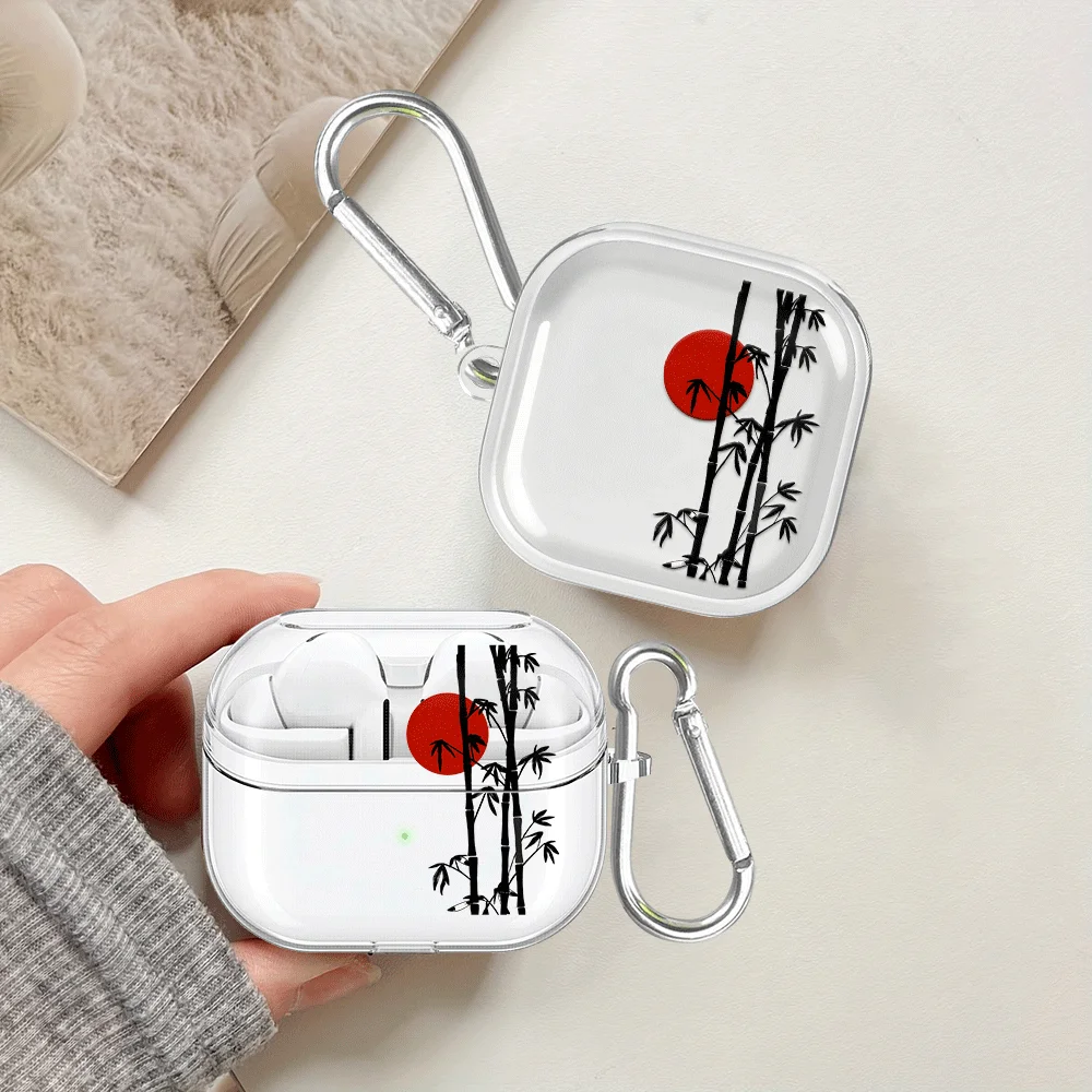 Bamboo Peach Blossom Art Clear Earphone Cases Cover With Hook Case For Samsung Galaxy Buds Live 4 Pro 2Pro 3 FE 3Pro 4Pro 2