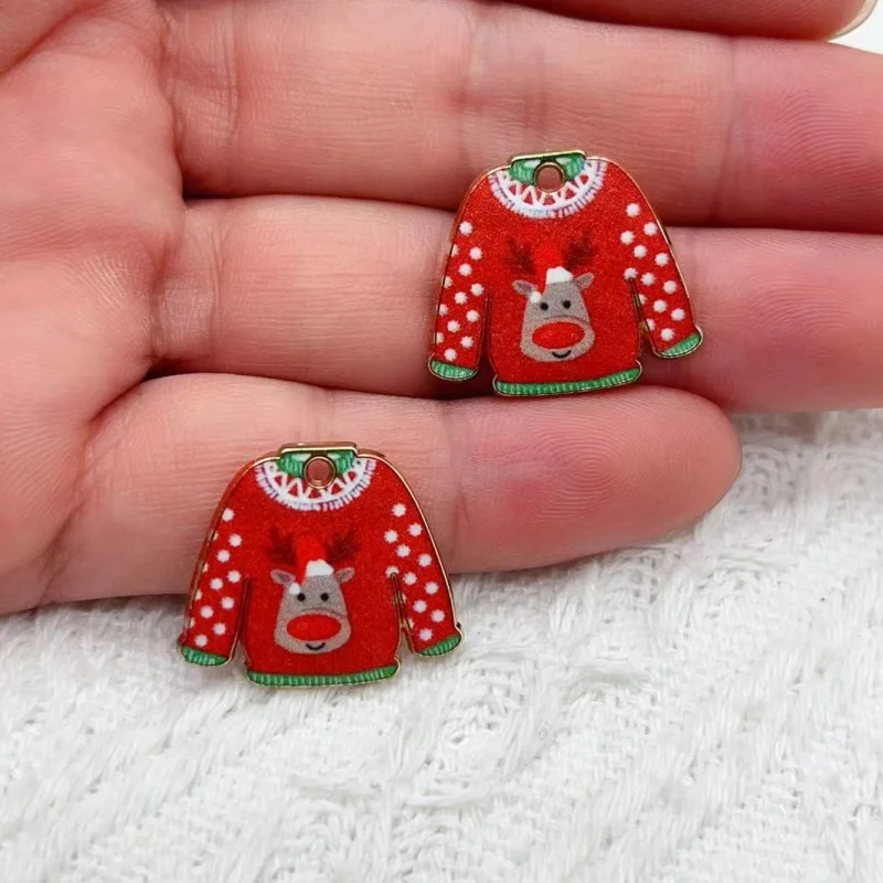 10pcs alloy Christmas sweaters jackets earrings charming funny cute shining reindeer snowman keychain diy pendant jewelry making