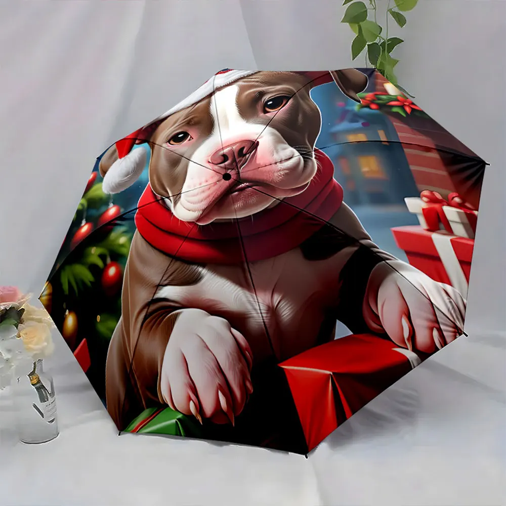 1PC Festive Dog Illustration on Christmas Umbrella Print 8 Iron Ribs Folding Umbrella Auto-Open Fashion Sunshade