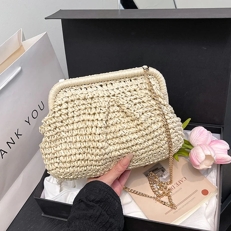 Summer Designer Straw Weaving Shoulder Bag Women's Warm Party Crossbody Dumpling Pillow Bag 2023 Winter Pouch Cloud Style