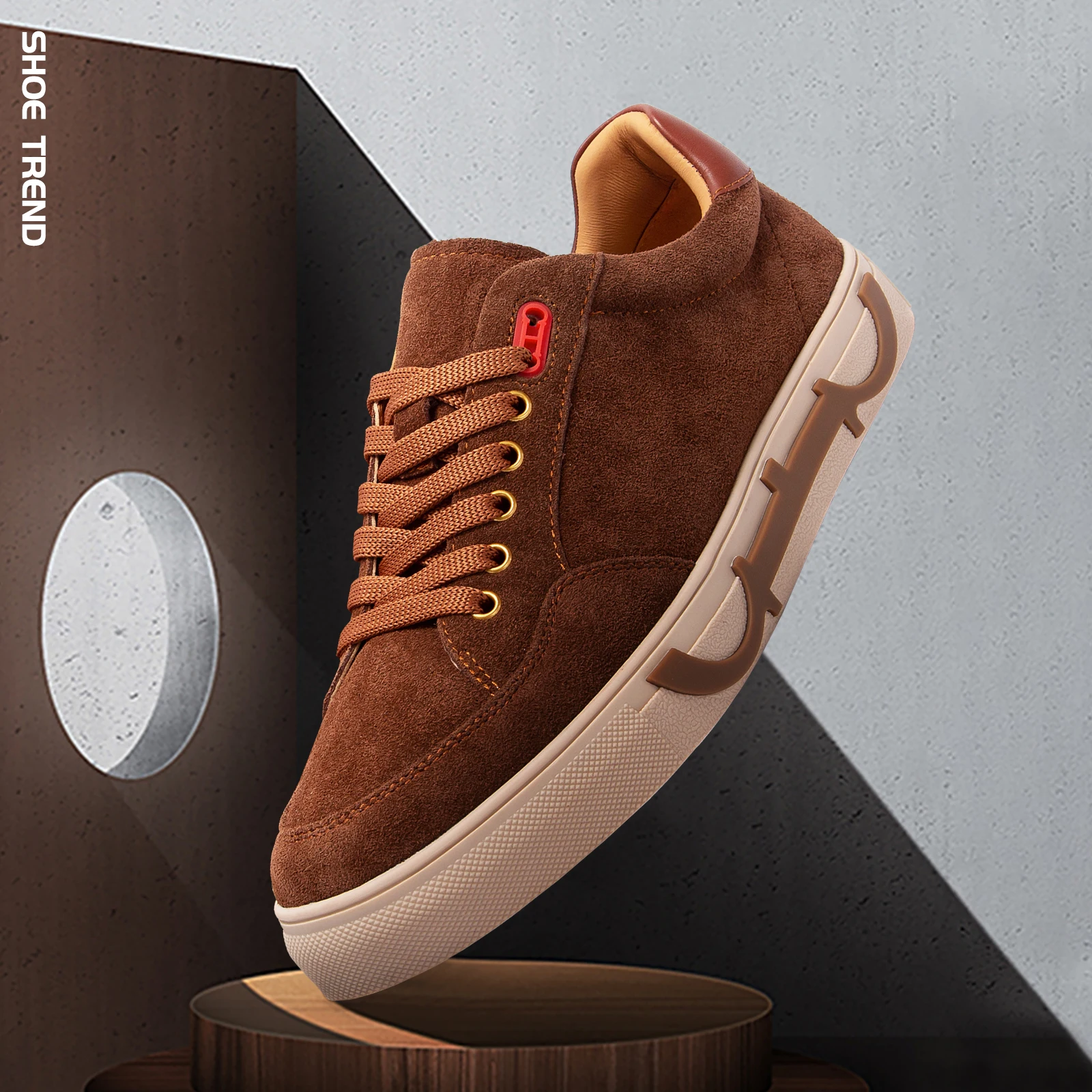 Luxury brand men's shoes high-grade leather casual shoes flat bottom breathable comfortable board shoes coffee color 2025 new