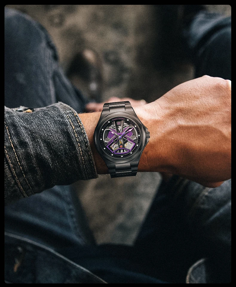 Black Friday Automatic Mechanical Watch Waterproof Sport Skeleton Wristwatch Rotating Wheel Dial Watches Factory Direct