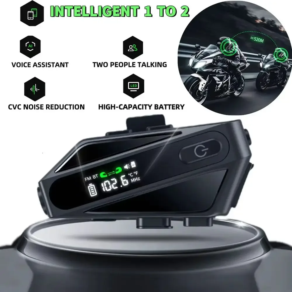 Motorcycle Helmet Bluetooth Headset Intercom LED Illuminated Dual 500M IP6 Rated Deep Waterproof Stereo FM Radio Intercom