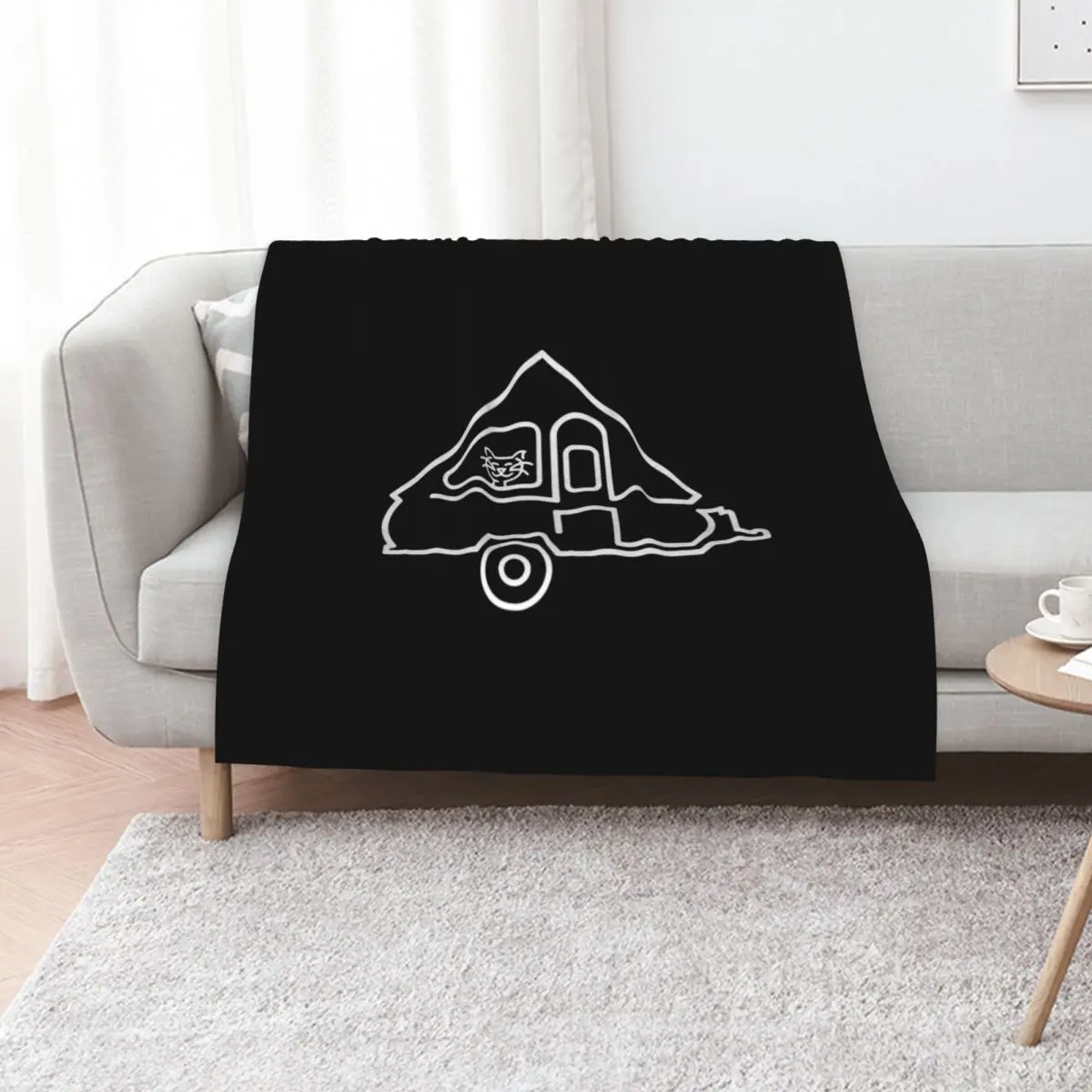 

Cat Aliner A-Frame Trailer Happy Camper Cat Throw Blanket Shaggy Single Vintage Camping Blankets