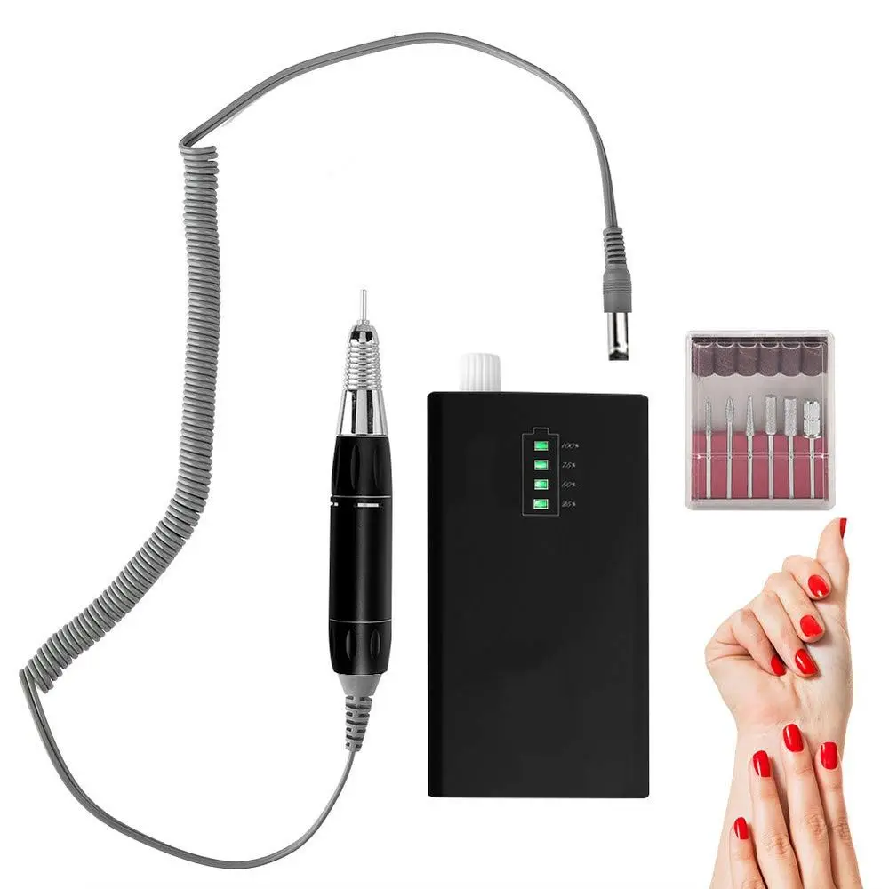 

Portable Rechargeable Electric Nail Drill with Sanding Bits and Polishing Burrs for Manicure and Pedicure, Black