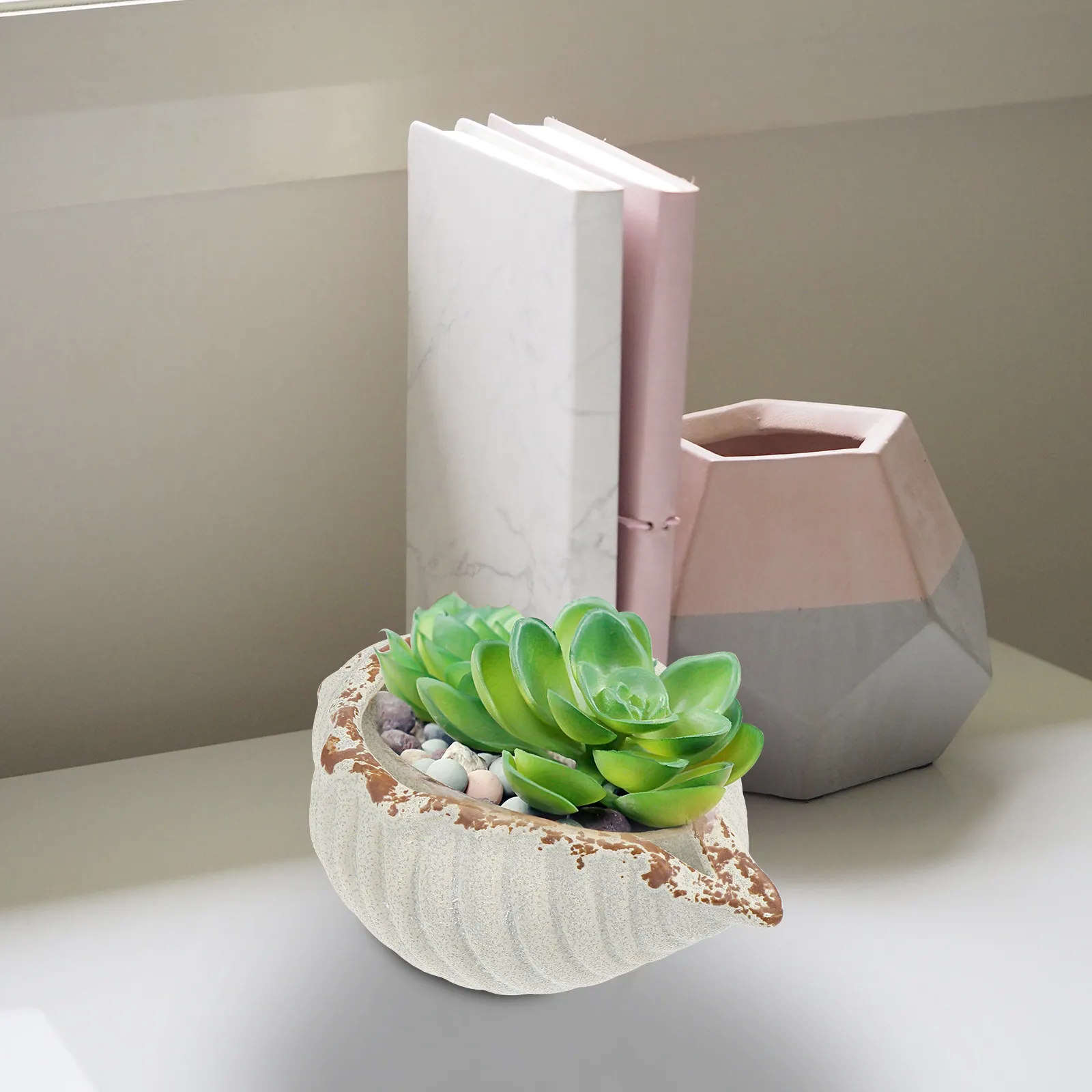 

Набор из 3 керамических горшков для суккулентов в форме ракушки, в ретро-стиле, для декора рабочего стола, окна, полки, контейнер для посадки цветов