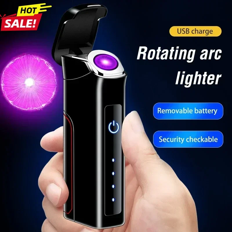 

2025 Rotating Plasma Arc Lighter Smart Touch Interchangeable Battery USB Electronic Lighter Rechargeable Windproof Gifts For Man