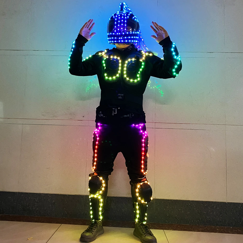 LED Robot Suit Armor Helmet Glow-in-the-dark Stage Show Costume Robot Dance Party Atmosphere Luminous Prop  Nightclub Supplies