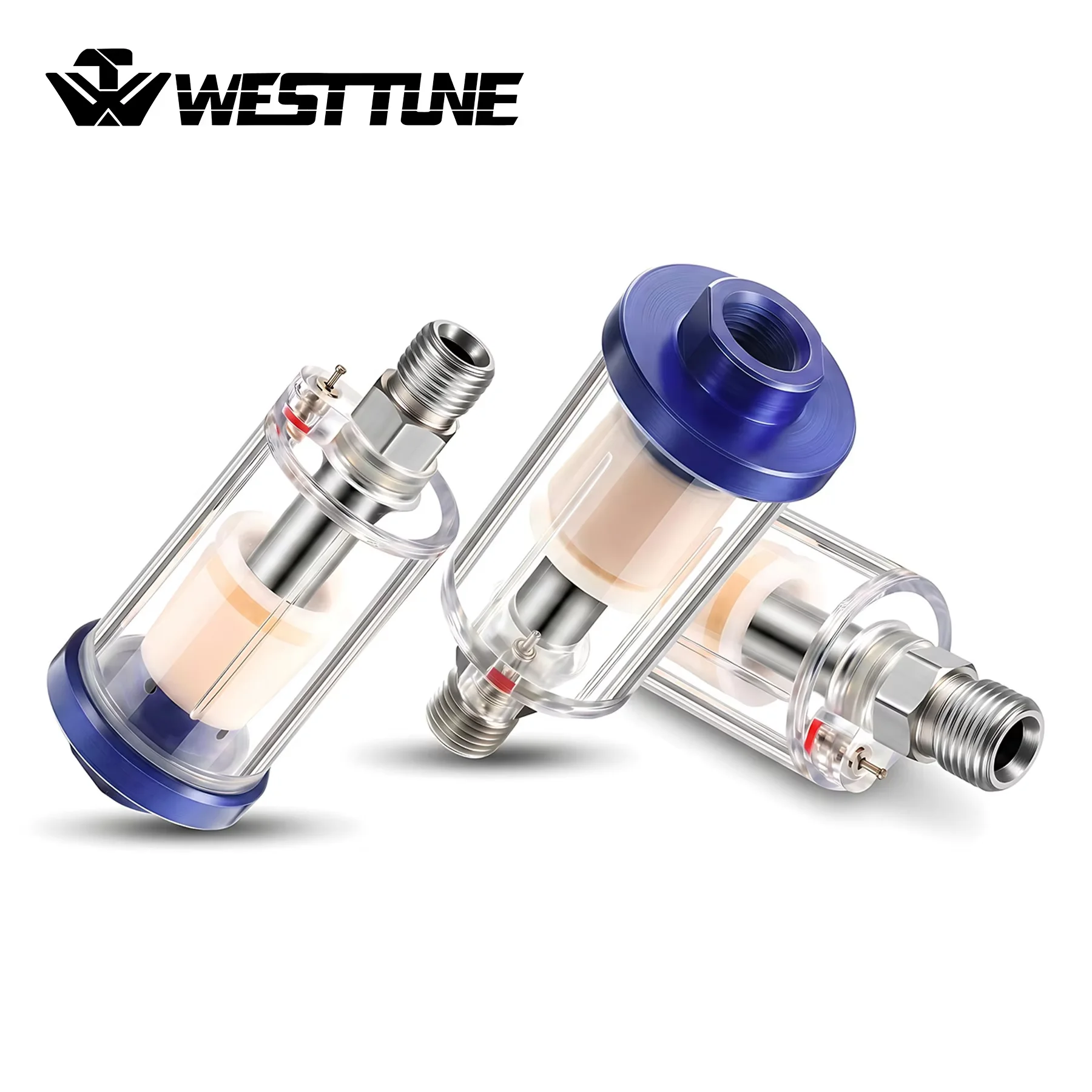 WESTTUNE Air Oil Water Separator Filter Water Trap Clear Painting Moisture Separator 1/4 Inch Thread Air Compressor Paint Gun