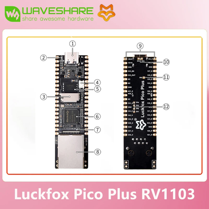 

LuckFox Pico / Pico Plus RV1103 Linux Micro Development Board, Integrates ARM Cortex-A7/RISC-V MCU/NPU/ISP Processors MIPl CSl