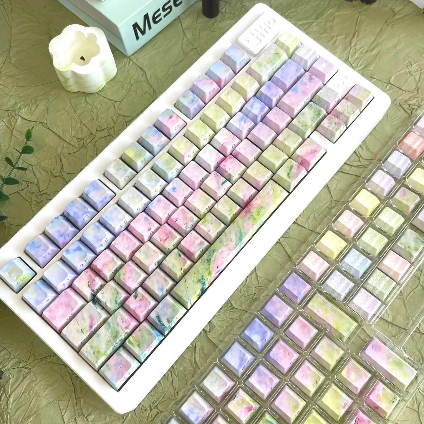 MAIMOOO Keycaps Spring Oil Painting Side Engraving Translucent PBT Five Sided Sublimation Cherry Color Backlit Keyboard Keycaps