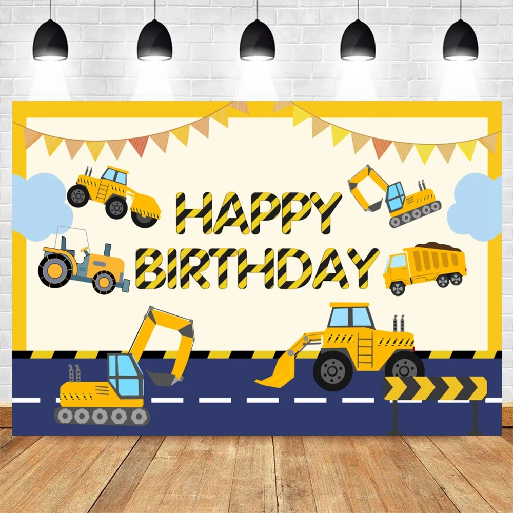 Fondo del equipo de construcción para fotografías excavadora camión de tráfico decoración de fiesta de cumpleaños de bebé fotografía telón de fondo estudio fotográfico