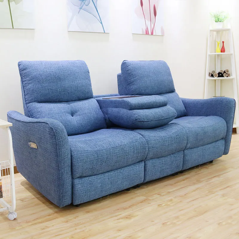 Living room fabric sofa small apartment electric solid wood sofa modern simple three-person space capsule