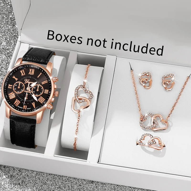 6pcs/set  Watches and Accessories, Stylish and Simple Round Dial Watches Suitable for Wearing in Various Occasions