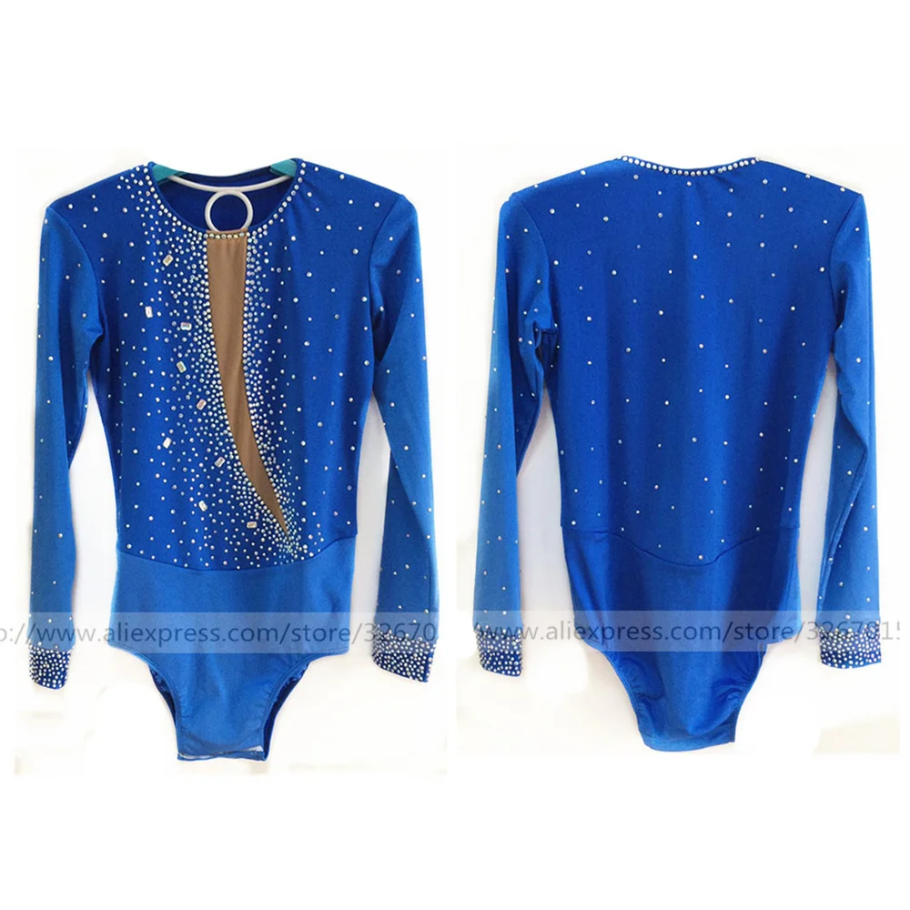 LIUHUO Ice Figure Skating Top Men\'s Boys\' Shirt Blue Spandex Rhinestone High Elasticity Performance Wear Handmade Costume Dance