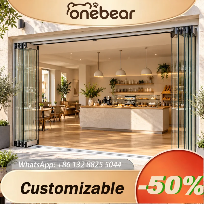 Custom Frameless Aluminum Clamp Glass Bifold Door Tempered Sliding Partition For Villa Patio Balcony Household Interior Use