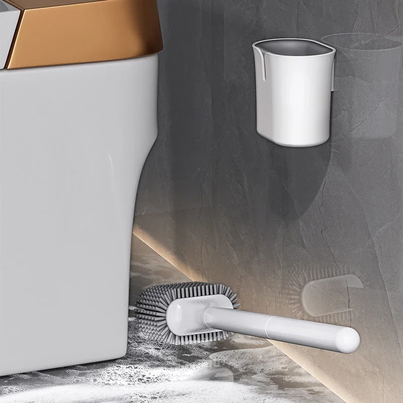 Silicone Toilet Brush Set Wall Mounted No-drill Bathroom Toilet Cleaning Brush with Drying Holder Deep-Cleaning No Dead Corners