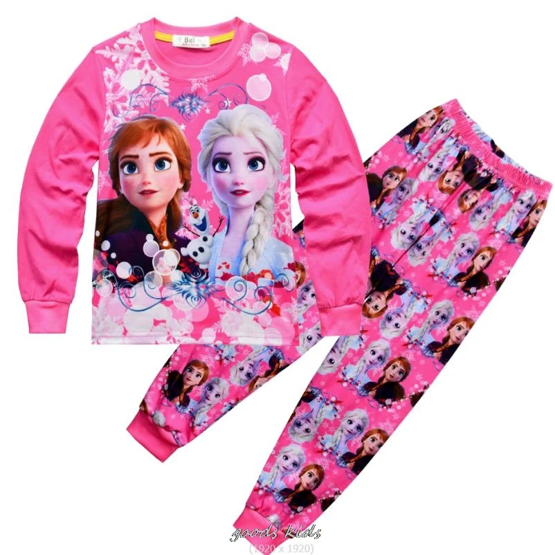 Girls Pajamas Frozen Anna Elsa Clothing Sets Kids Long Sleeve +Pant 2Piece Children Home Clothing Girl Nightgown Birthday Gift