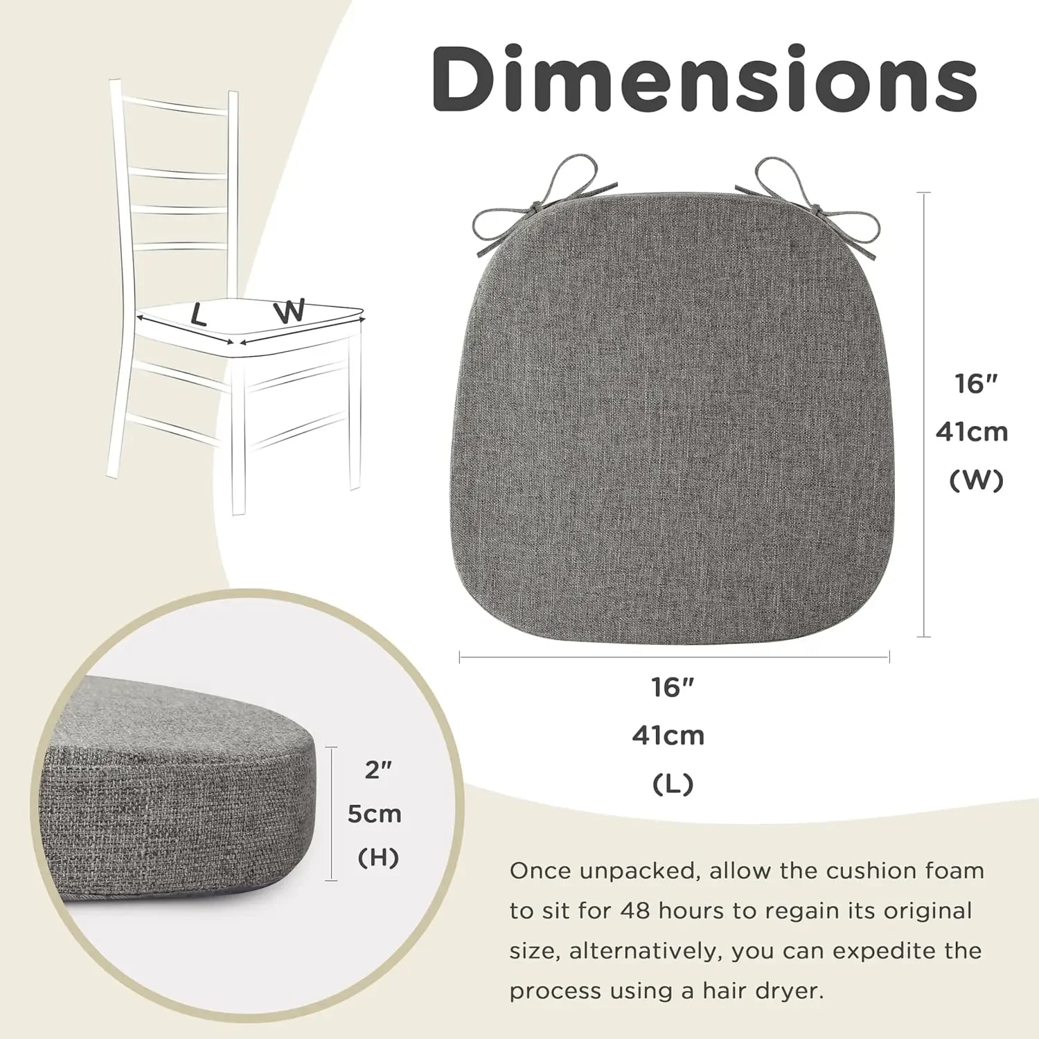 Washable Chair Cushion with Straps Horse Shape Dining Chair Seat for Home Office Seat Cushions Linen Fabric with Removable Cover