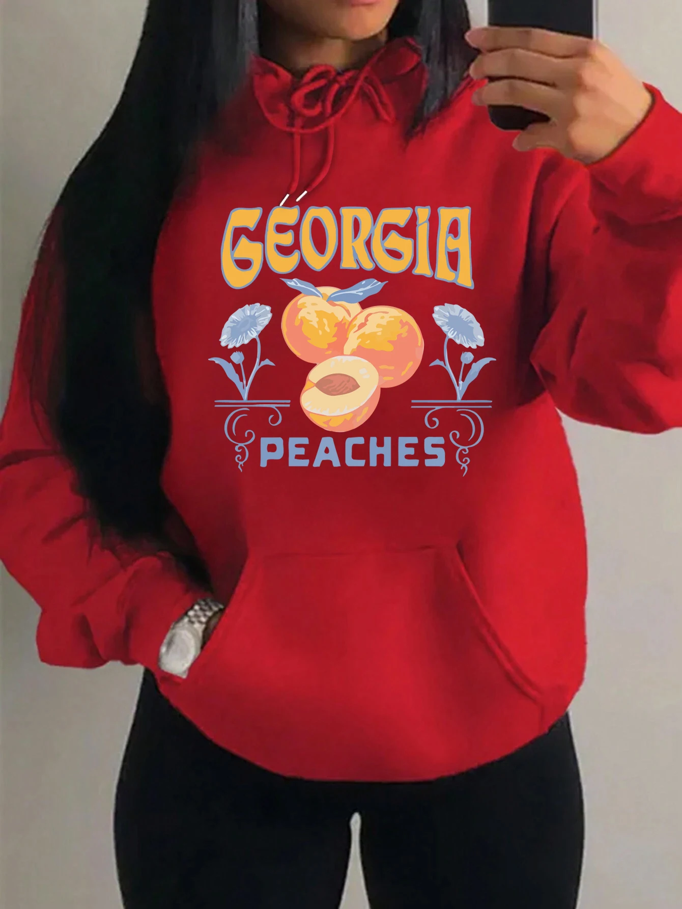Georgia Yellow Peaches Creative Pattern Women Hoodie Oversize Casual Clothing Autumn Fleece Hoody Fashion Streetwear Unisex