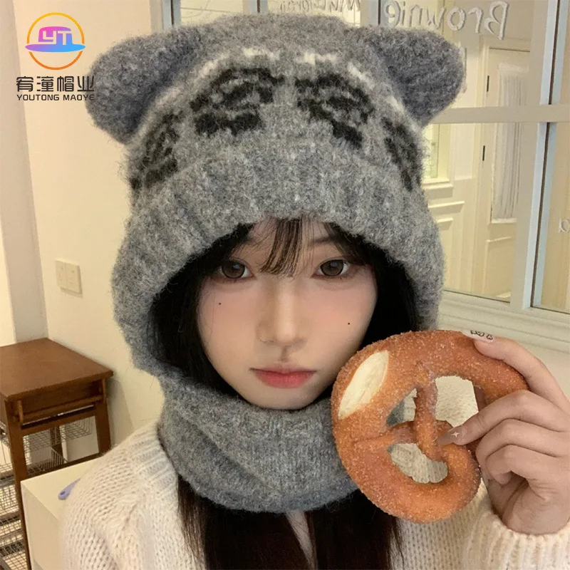 

Cute Plush Bear Ears Knit Hat with Scarf for Women - Keeps You Warm and Flatters Your Face Shape