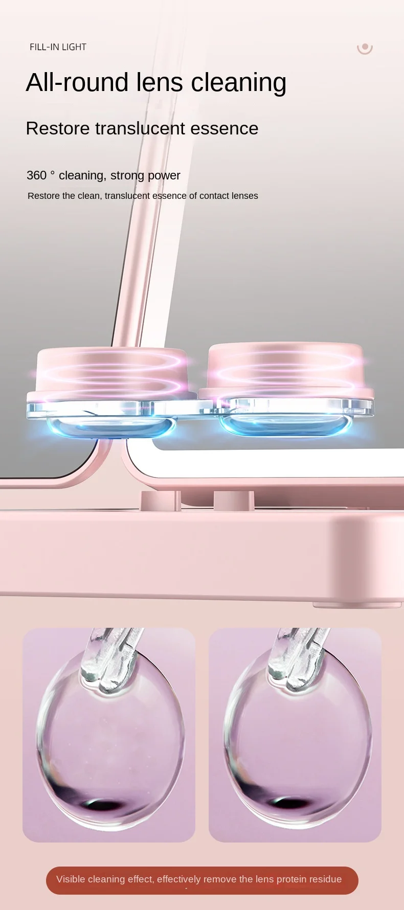 Miroir de maquillage pliant LED Rechargeable avec nettoyeur de lentilles de Contact miroir cosmétique de vanité Portable pour femmes et voyage