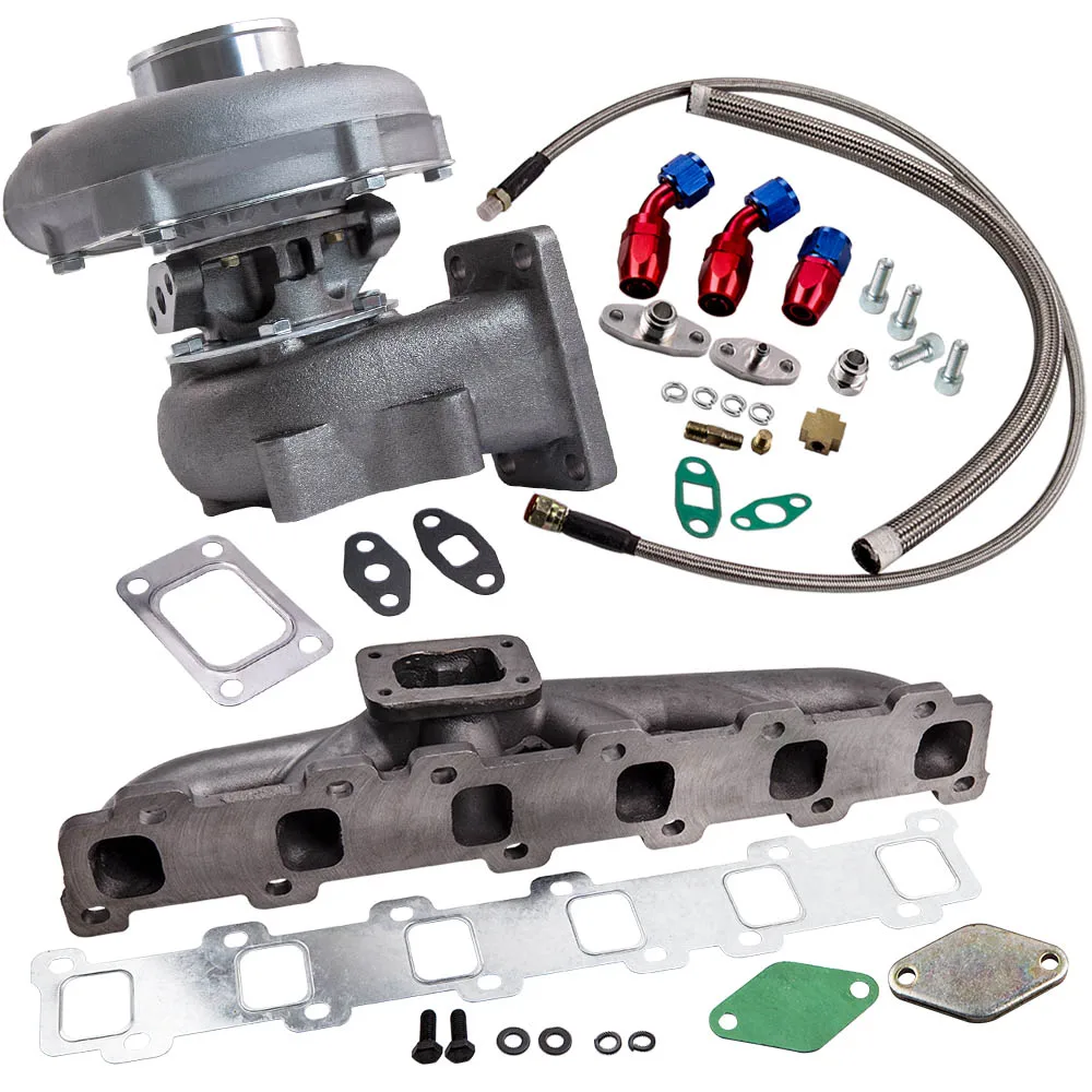 T04E T3/T4 .63 A/R 57 TRIM TURBO 400+HP BOOST STAGE III +Oil Line+Manifold Kits For Nissan Patrol Safari Y60
