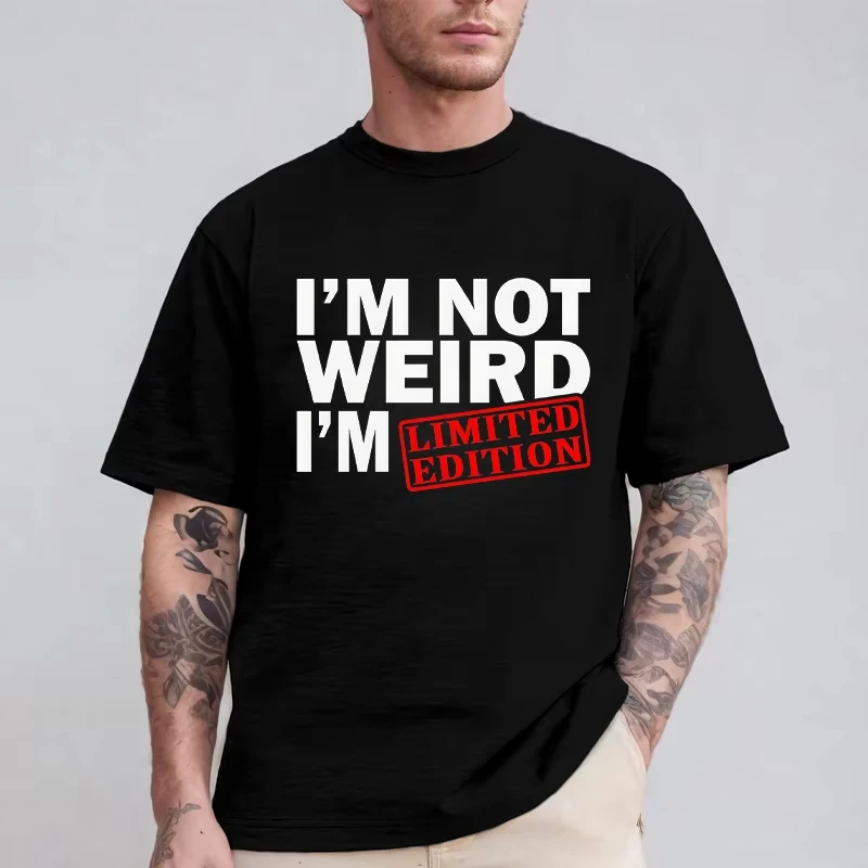 I'm Not Weird I'm Limited Edition T-Shirt for Men, Red Stamp Graphic Tee, Sassy Introvert Male Oversized Streetwear Short Sleeve