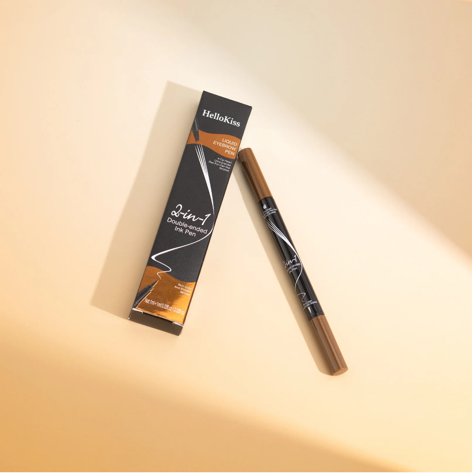 HelloKiss Lápis de sobrancelha líquido de cabeça dupla com quatro garfos 4D micro padrão à prova d'água de secagem rápida e sem manchas