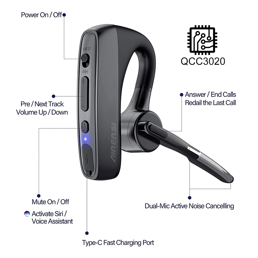 K18 Bluetooth Headset Wireless Earphones CVC8.0 Dual Microphone ENC Noise Cancelling Headphones For Iphone Huawei Xiaomi Samsung