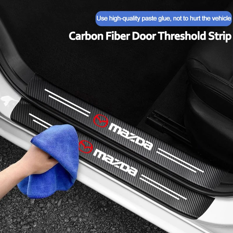 Carbon fiber protective stickers for car door sill side anti step bumpers For Mazda 3 6 CX5 2 CX3 CX9 MX5 RX8 Axela Demio Atenza view 3