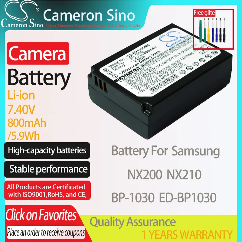 Аккумулятор CameronSino для Samsung NX200 NX210, подходит для Samsung BP-1030 ED-BP1030, аккумуляторы для цифровых фотоаппаратов, 800 мАч/5,9 Втч, 7,40 В, литий-ионный
