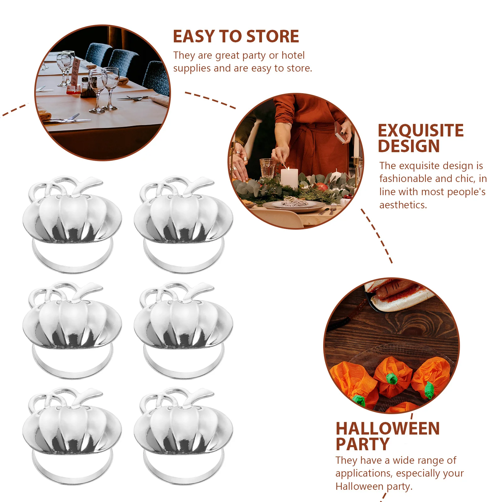 

6 Pcs Halloween Pumpkin Napkin Rings Fall Decor Shape Themed Napkinsring Festival Decorative