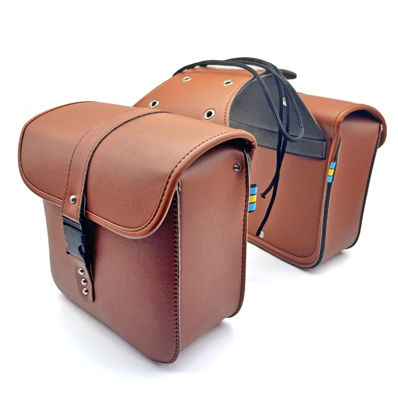 Black Brown Motorcycle Device Punk Style 1 Pair Hanging Bags Unisex Steampunk Pu Leather Bags Travel Rucksack Black