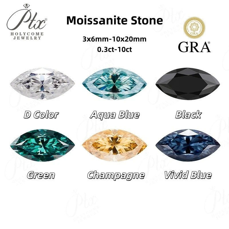 Moissanite Marquise Cut VVS1 Clarity Multicolor with GRA Certificate Jewelry Making Materials Bead Supplies Wholesale Charms