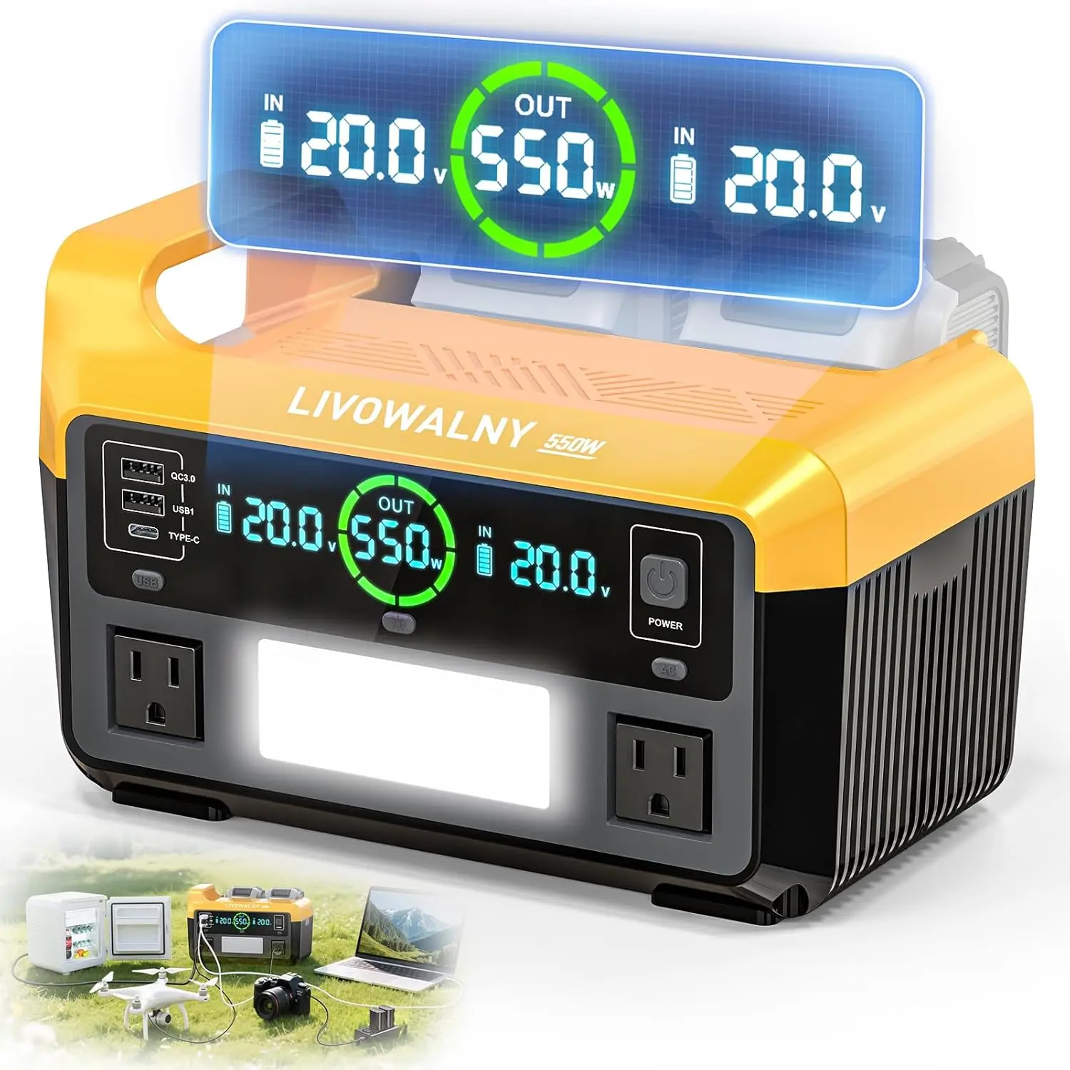 

550W Power Inverter Compatible with DeWALT 20V Battery, DC 20V to AC 110-120V Pure Sine Wave Power Station with 2 AC Outlets