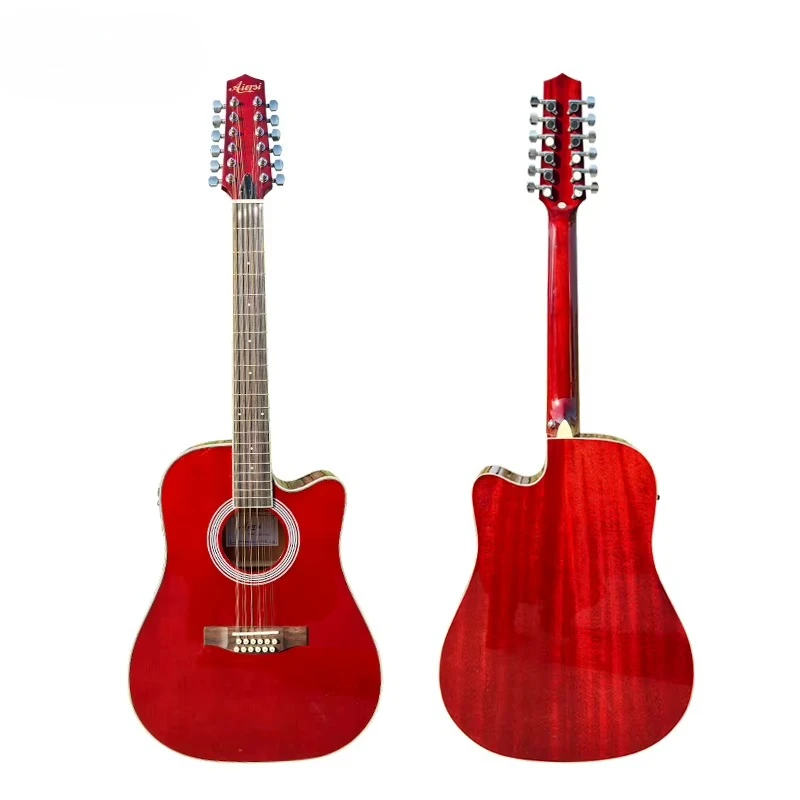 Cutaway 12 String Acoustic Guitar 41 Inch Spruce Top Mahogany Body Gloss Finish Customizable For Practice And Live Performance