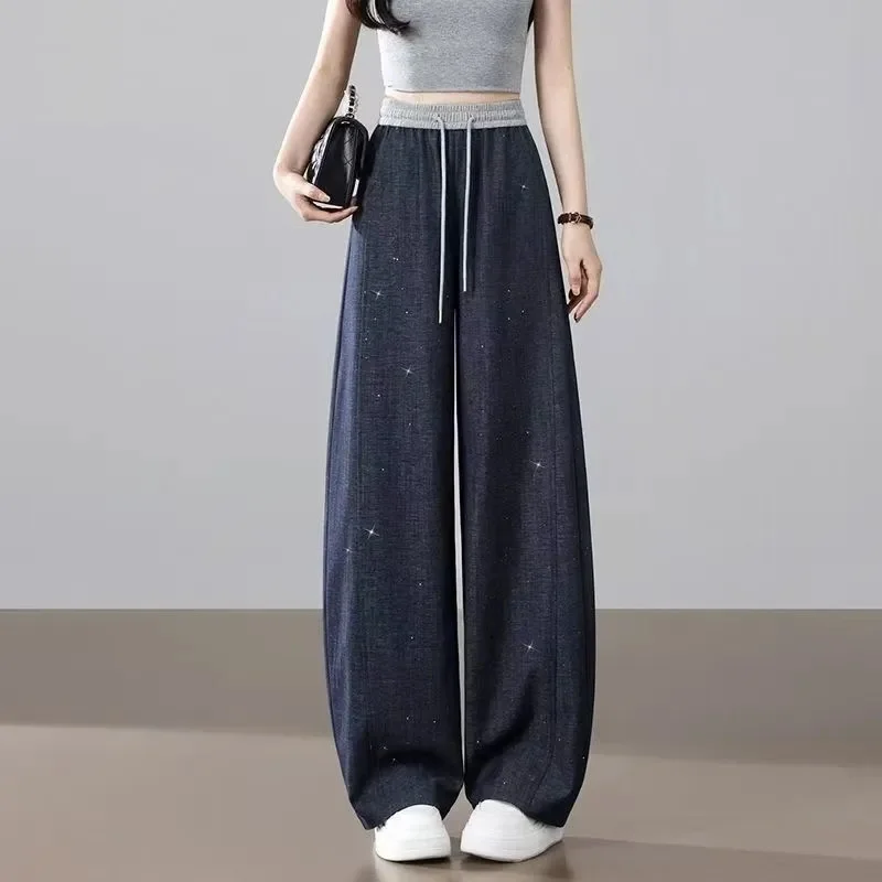Summer Ladies Casual Starry Sky Glitter Pantalons Spring Women Color Blocking Denim Trousers Femme High Waist Curved Knife Jeans